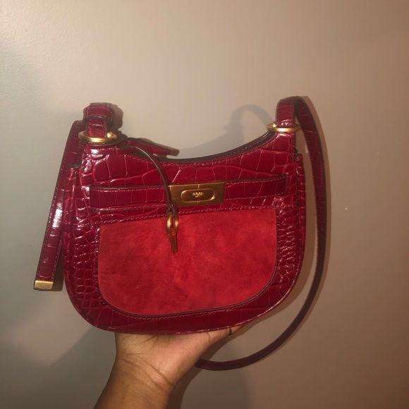 Tory Burch Red Croc-Embossed Crossbody Bag